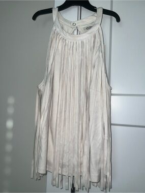 EDYLLWIND Miranda Lambert Pleated Fringe Tank Top in Cream